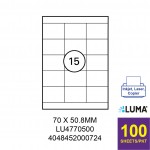 LUMA LU4770500 LABEL FOR INKJET / LASER / COPIER 100 SHEETS/PKT WHITE 70X50.8MM